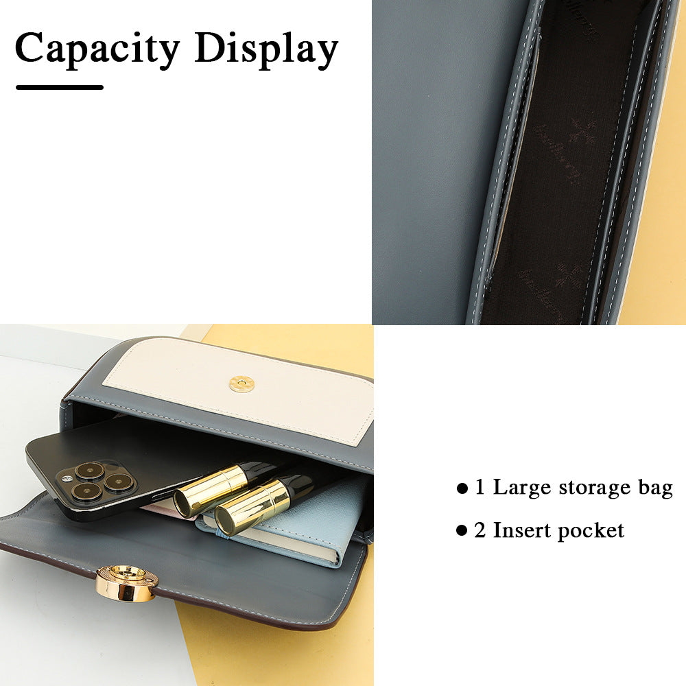 Cross-border new no-LOGO women's mobile phone bag contrasting color plain weave 235 shoulder messenger bag small square bag women's bag