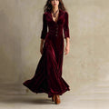 european and american women's clothing  independent station pure color button lapel three-quarter sleeve long skirt dress waist swing skirt