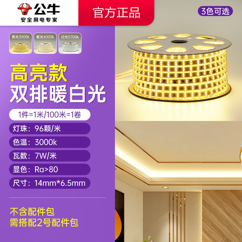 Bull led anti-stroboscopic light strip wholesale ceiling living room flexible double row waterproof silicone light strip slide strip