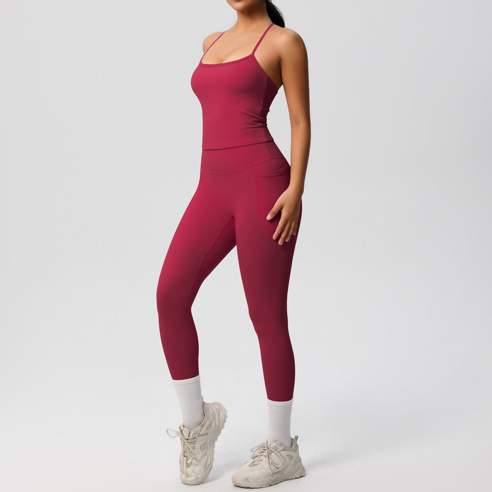 fashion tight yoga brushed vest sports casual outdoor running fitness yoga clothes two-piece set for women