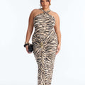 fashionsummernew arrivalexporthot girl zebra pattern halter pleated backpack hip dress women's clothing