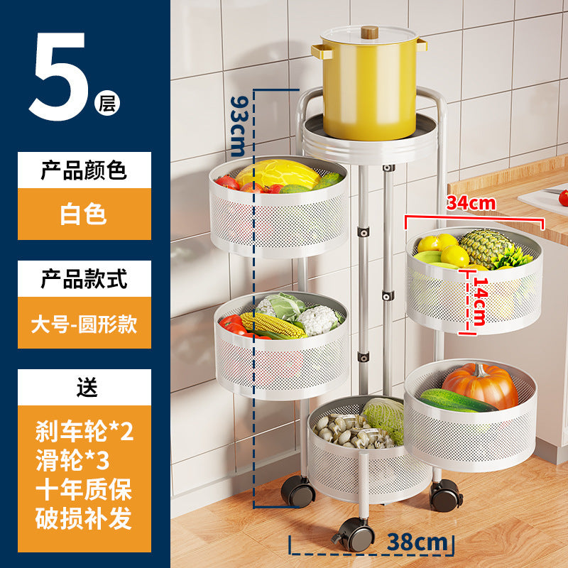 360-degree rotating vegetable organizer, kitchen floor-standing multi-tier round storage rack, dedicated basket storage for vegetables