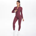 Half-zip, back-smoothing, butt-lifting yoga bodysuit. long, one-piece design for outdoor leisure, running, and fitness activities. women's activewear