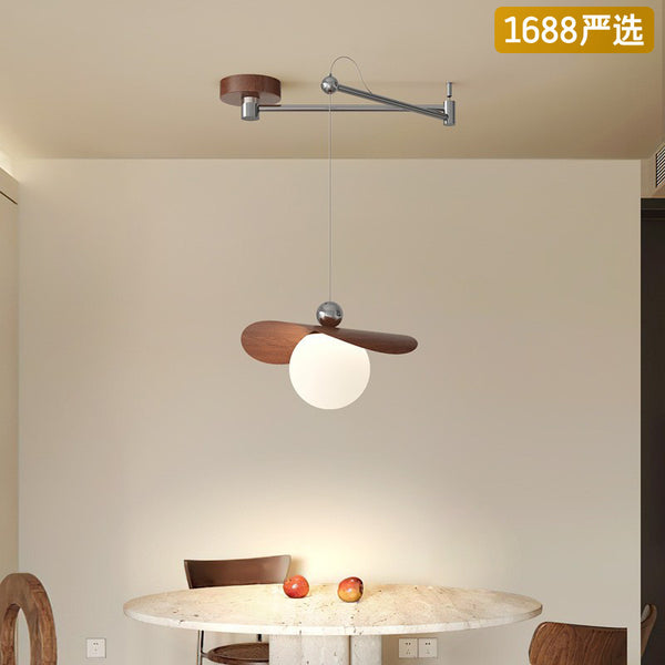 [Strict selection] Displaceable lamp Cream wind French medieval style simple creative rocker arm walnut color flying saucer chandelier