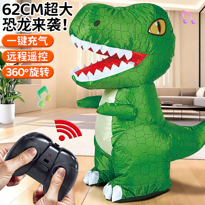 Popular large electric remote control inflatable dinosaur kids automatic inflatable music walking tyrannosaurus rex toy artificial