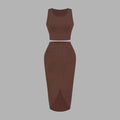 Amazon fashion cross-border women's sleeveless short tops + slit skirt two-piece suit