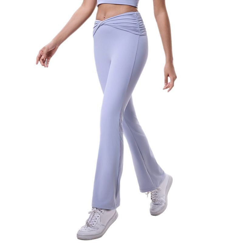 pleated micro-flare yoga pants, high-waisted, butt-lifting, dance and casual pants, fashionable tight-fitting fitness leggings for women