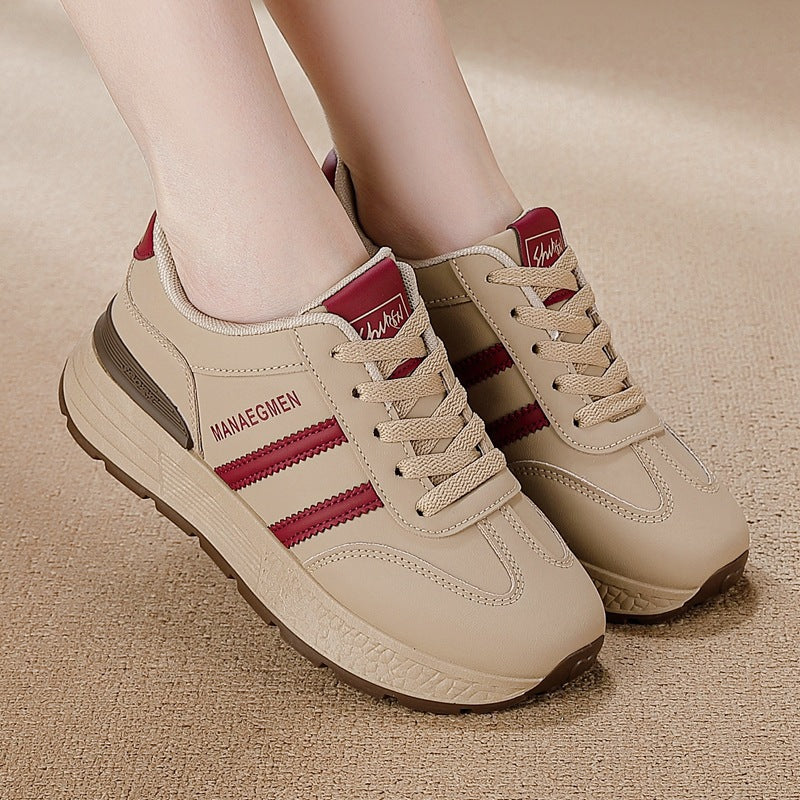 Women's plus size leather sneakers for cross-border e-commerce: versatile, lightweight, non-slip, fashionable casual shoes for spring/autumn 2026