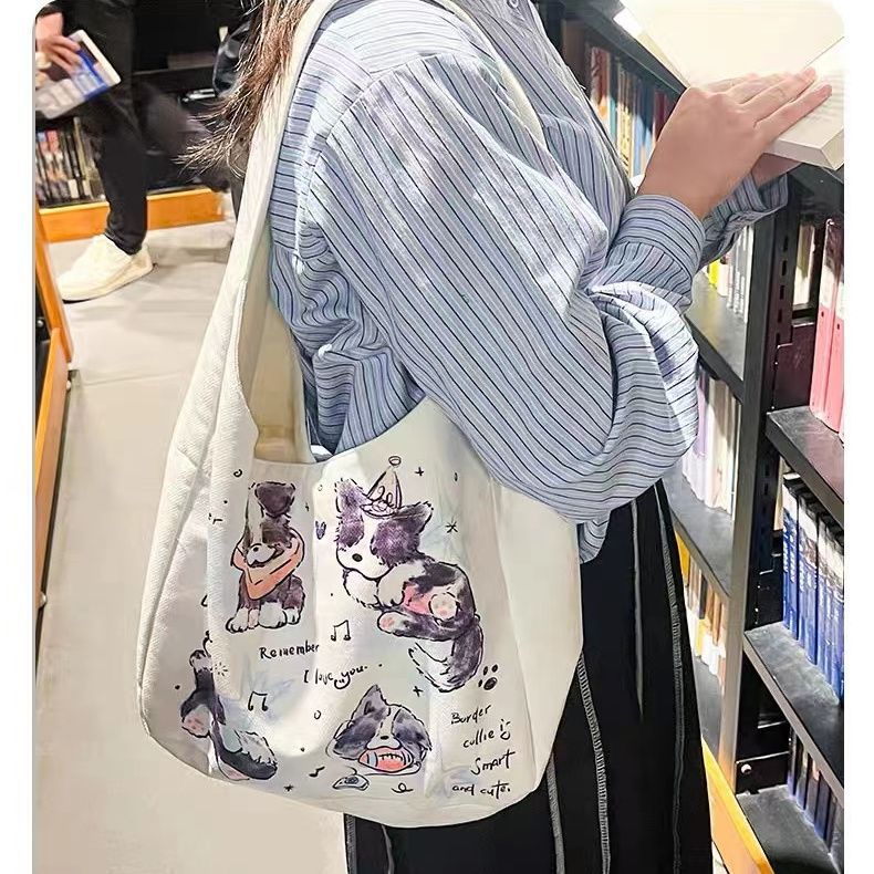 2024new arrival outing puppy shoulder bag easiest for match large capacity canvas bag student work clothing tote bag outing women's bag