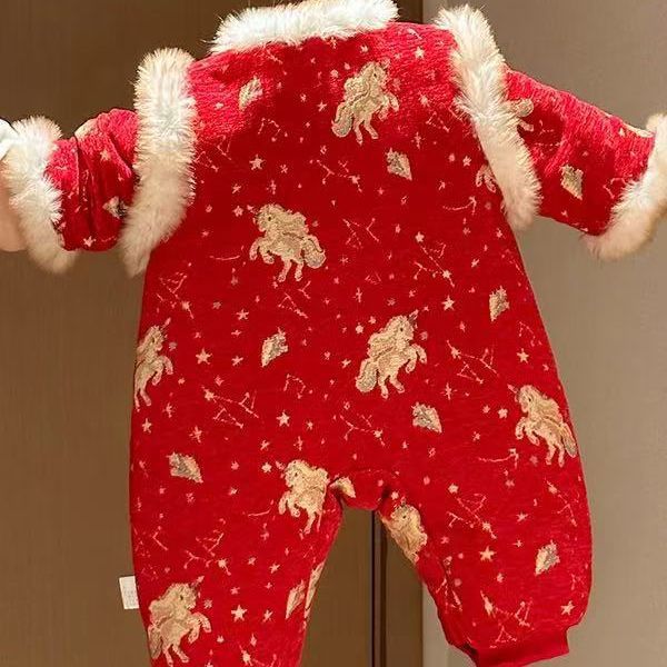 Baby winter onesie new year's outfit, new year's greeting outfit, winter clothes, newborn baby 100-day celebration, first birthday red dress, romper