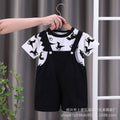 Kids' overalls set - boys' summer short-sleeve outfit: all-over dinosaur print crewneck tee + shorts 2-piece set