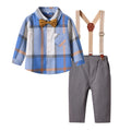 Boyssuitspringnew arrivalboysplaidlong sleevesshirtbaby boy british plaid one-year-old overallssuit