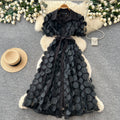French chic lace-trimmed dress: women's summer short-sleeve a-line dress with tie waist – elegant and refined