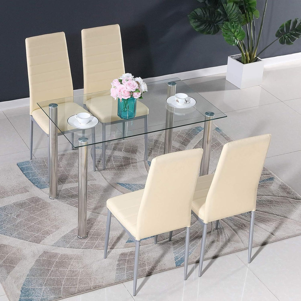 Export modern casual table restaurant 6-person rectangular tempered glass dining table glass dining table