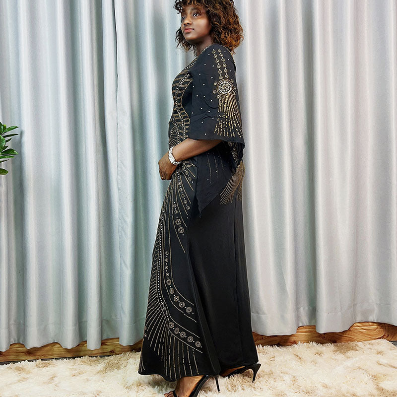 african cross-border sourcing: factory direct, european & american fashionable, slim-fit, stretchy, rhinestone & beaded maxi dress