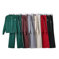 cross-border autumn/winter new arrival: casual crewneck long sleeve zip-up knit top + drawstring pants two-piece set