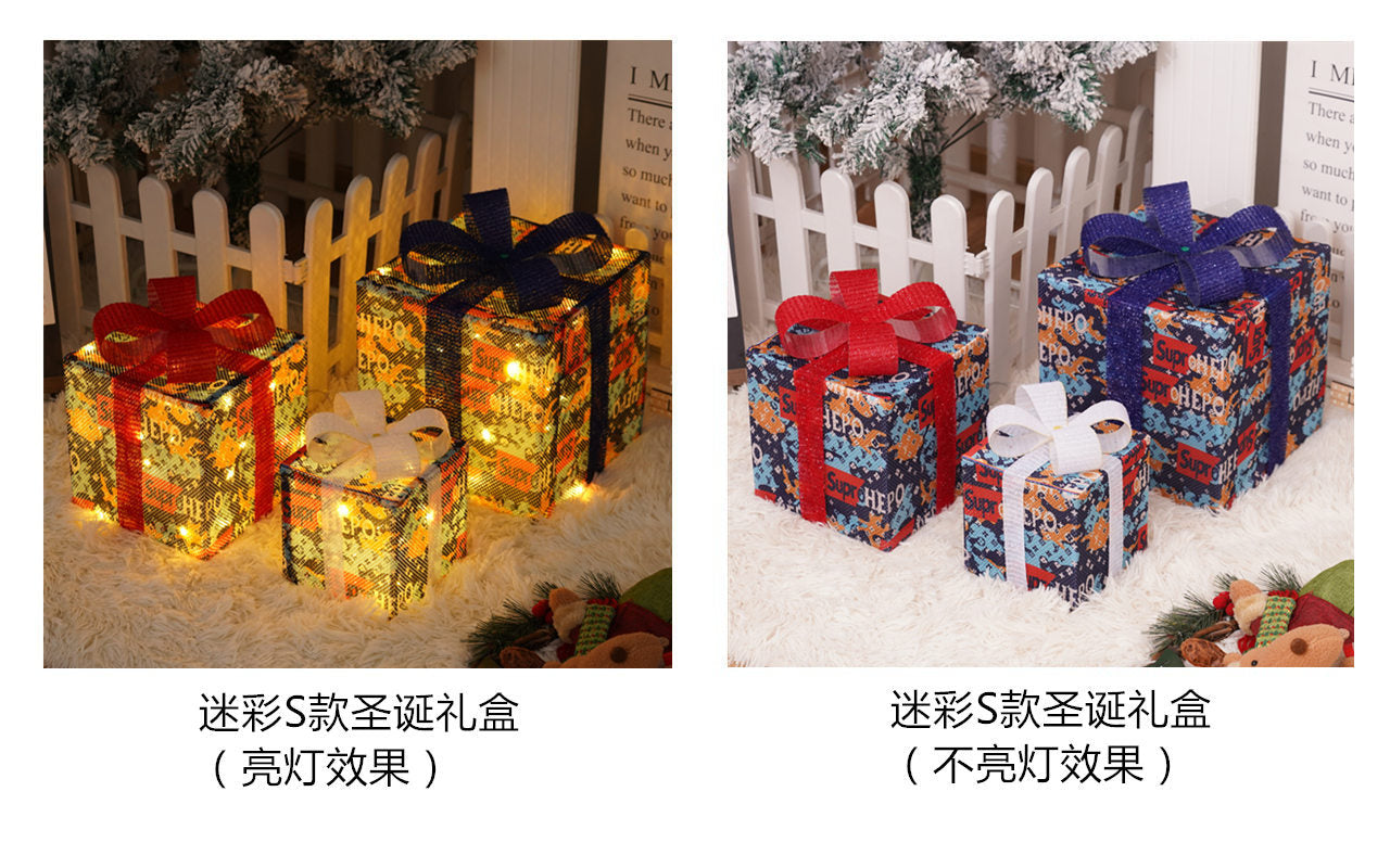 Christmas special birthday party warm atmosphere decorative gift box light, folding Christmas gift box three-piece bedside lamp