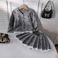 spring/summer new arrival: girls' lace ruffle collar tank top + pleated a-line skirt two-piece set (cross-border e-commerce)