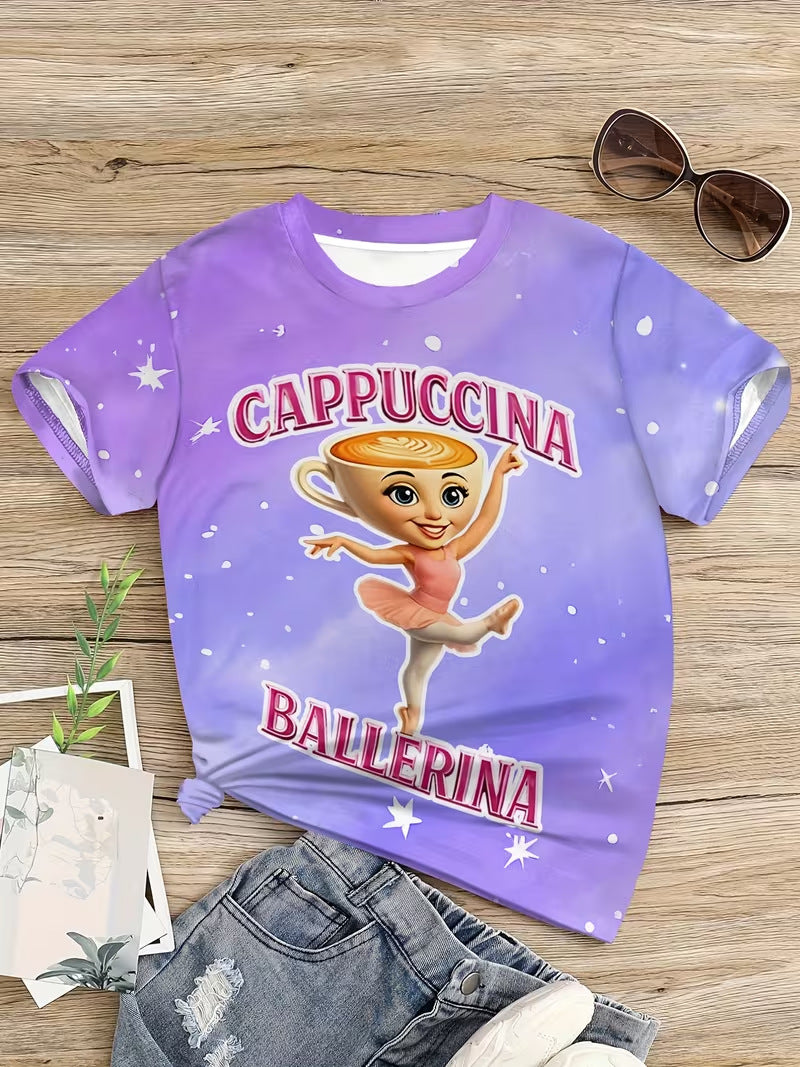 Kids' t-shirts, cross-border bestsellers featuring trendy elements, 3d digital print summer girls' casual fashion crew neck short sleeves
