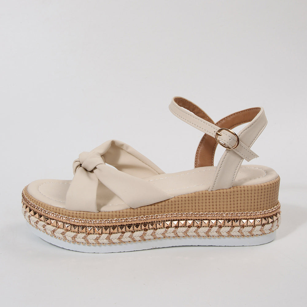 European and american plus size flat espadrille open-toe sandals,  summer new style, single strap buckle cross bows women's sandals, size 43