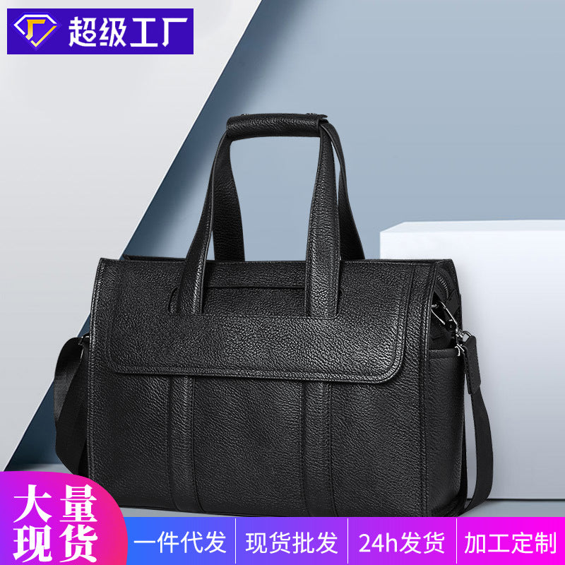 New men's bag, genuine leather men's handbag, first layer cowhide computer bag 15.6 inch business large-capacity briefcase