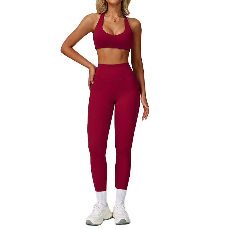 Summer cross-border barely-there yoga set - backless, tight-fitting, quick-dry activewear - outdoor sports running three-piece set 9300