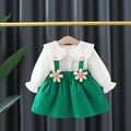 New autumn collection: girls' white blouse + suspender skirt two-piece set - little girl's long-sleeve dress outfit