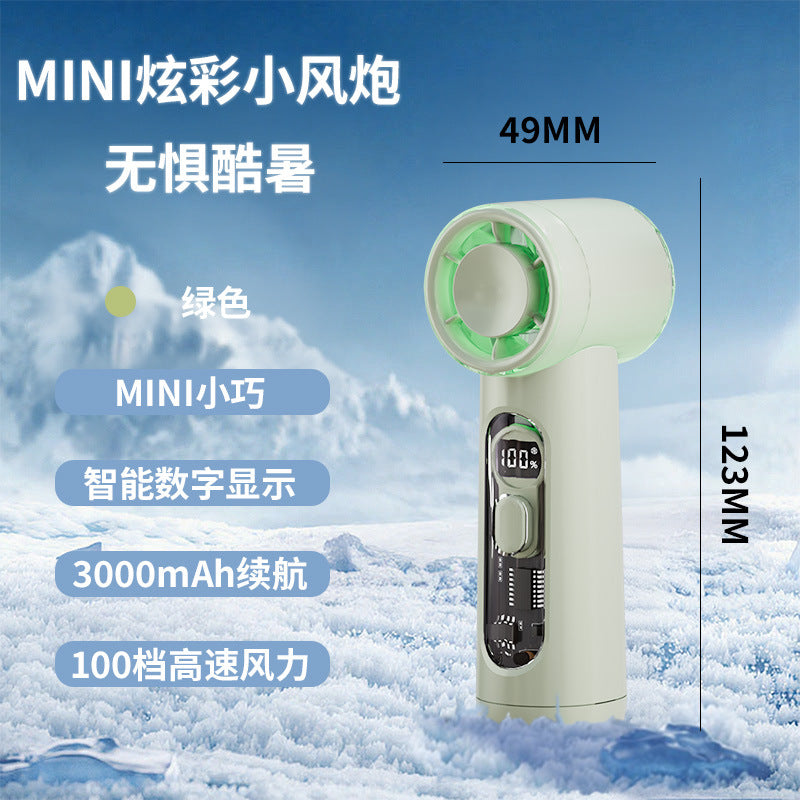 2026 new cross-border pocket fan: usb rechargeable, digital display, high airflow, small outdoor portable mini fan
