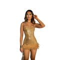C7076 cross-border   independent station fashion women's sequin feather suspender dress new