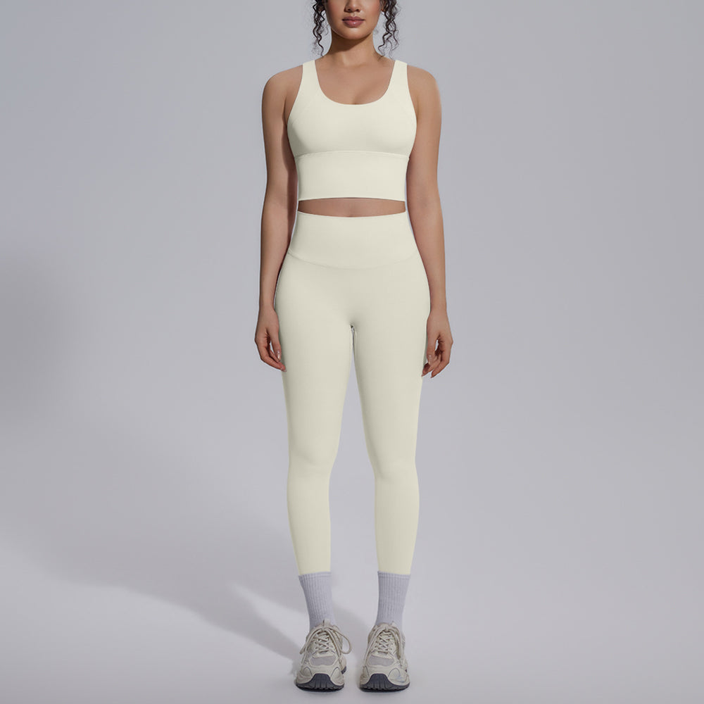 Naked-feel, form-fitting, quick-dry yoga set with a sexy racerback sports bra, high-waisted leggings, and butt-lifting design, perfect for outdoor running and fitness