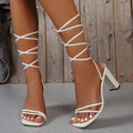 2023 summer plus size women's foreign trade shoes sexy square toe strappy stiletto heel cross strap sandals - cross-border e-commerce
