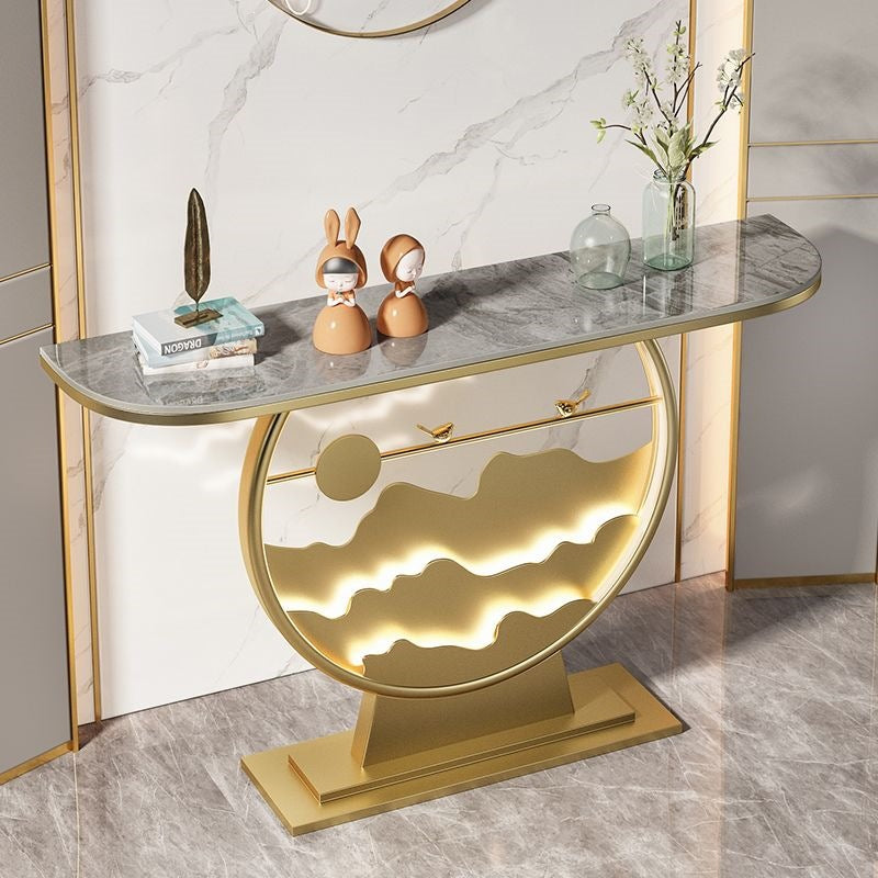 Wall-mounted console table for entryway, home, hallway, with led light strip, rock slab top, new style living room console cabinet for hallway end