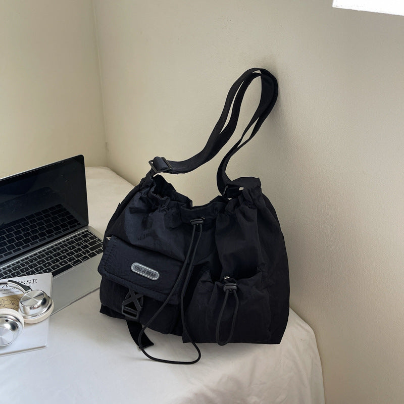 Foreign trade large-capacity fashion cloth bag women's 2025 summer new niche shoulder messenger bag Korean version pleated tote bag