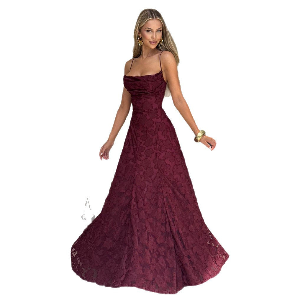 spring new arrival banquet evening dress long gown elegant elegant suspender backless dress for women