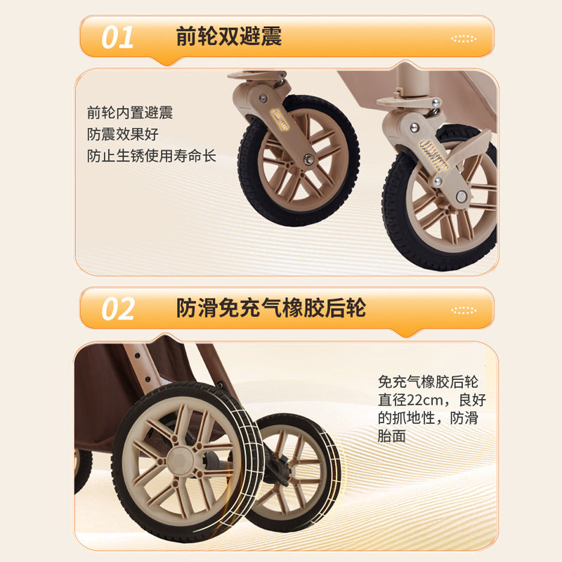Lightweight foldable baby stroller, reclining high-view double-decker stroller, four-wheel pushchair for kids and babies