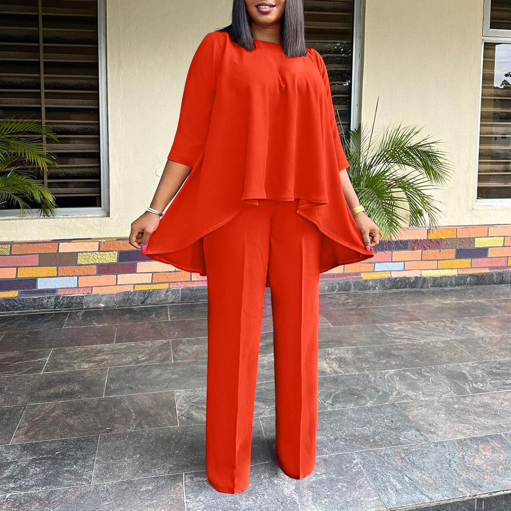 Amazon fashion women's plus size irregular top and wide leg pants set - european and american style two-piece outfit