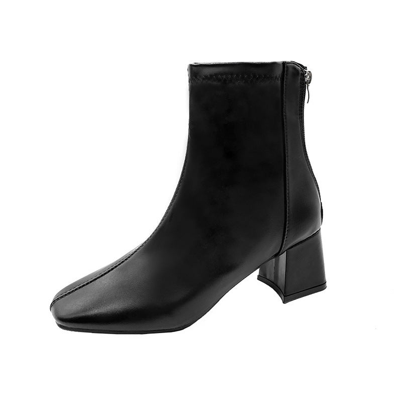 Martin boots women's 2024 new women's boots winter fashion square toe back zipper short boots women's thick heel mid heel boots women