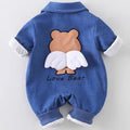 K-style khaki men's and women's baby denim baby jumpsuit rompers, long sleeves, spring & fall, cute clothes, trendy