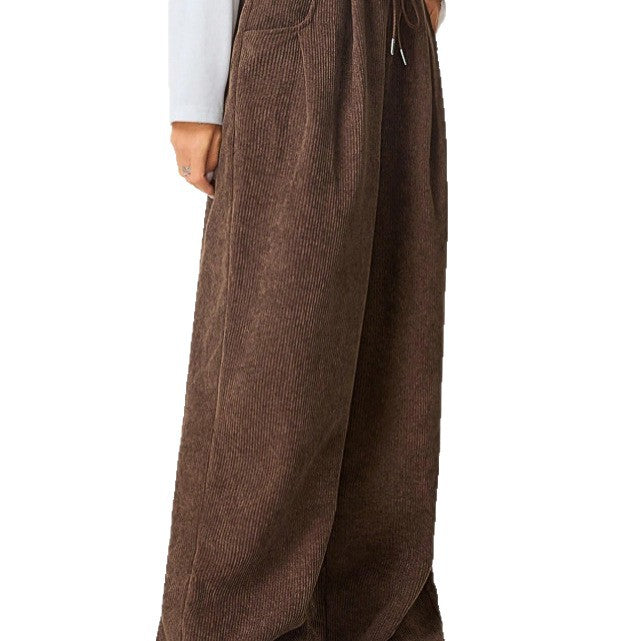 fashion cross-border american corduroy loose pants high waist drawstring loosemoppants