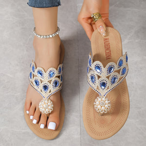 Export  summer flat beach sandals women's european and american rhinestone simple lightweight casual buckle plus size flip-flops