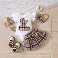 ins newborn infant baby girl summer style bear appliqué embroidered bodysuit triangle romper plaid butterfly