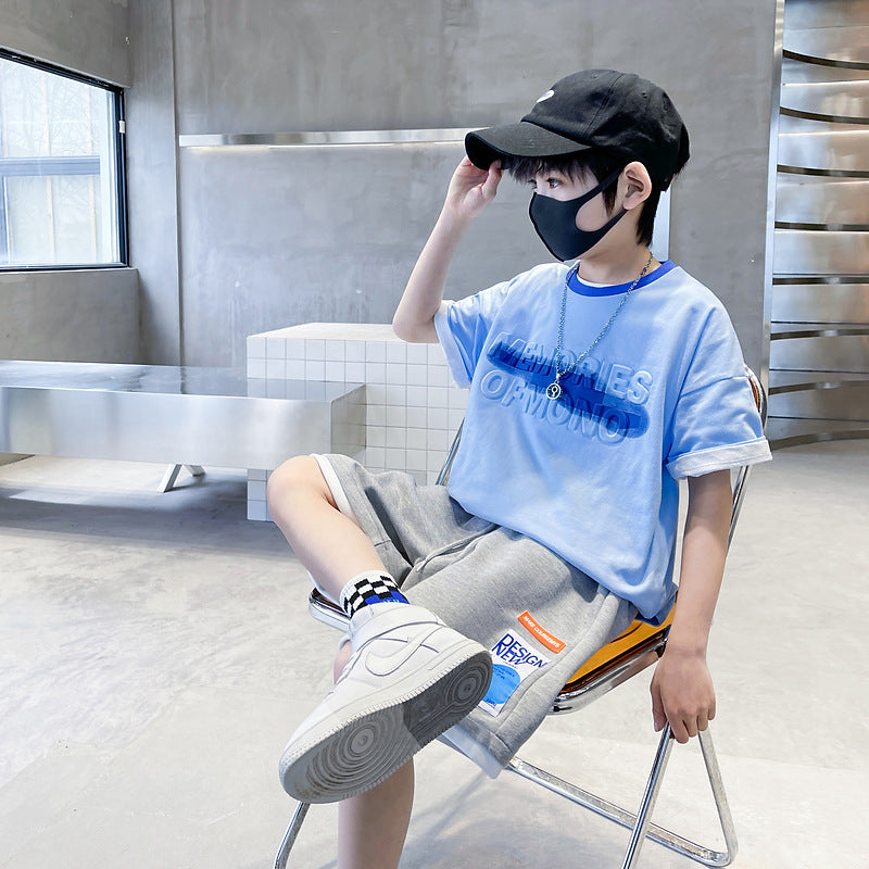 Boys' summer short-sleeve outfit:  new style, trendy two-piece set for older boys and youngsters - lightweight and perfect for sports
