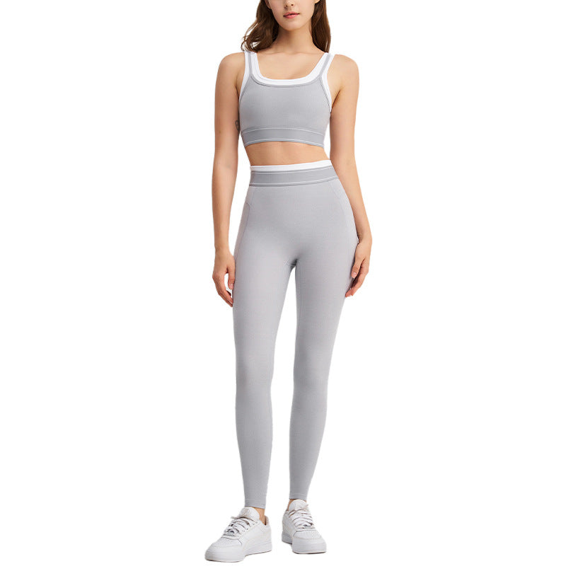 new arrivalfake two-piececontrast color white striped hip lifting pants suspender running sports intimates bra yoga suit