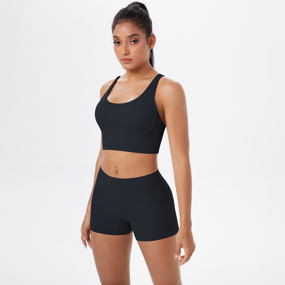 New arrival: barely-there brushed nylon yoga set - criss-cross back sports bra & quick-dry, figure-hugging, butt-lifting workout outfit