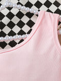 cross-border girls' bowknot solid color camisole top + ruffle hem denim shorts two-piece set