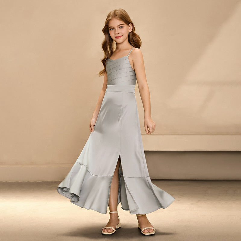 European and american style cross-border e-commerce girls' dress, camisole dress, minimalist satin high-end teen clothing, new arrival