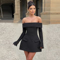 Autumn european and american style women's new fashion elegant backless off-the-shoulder bandeau slim-fit long sleeve a-line dress