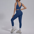 pure color double-sided brocade v-shaped beautiful back breathable tight-fitting yoga suit sports running fitness two-piece set for women