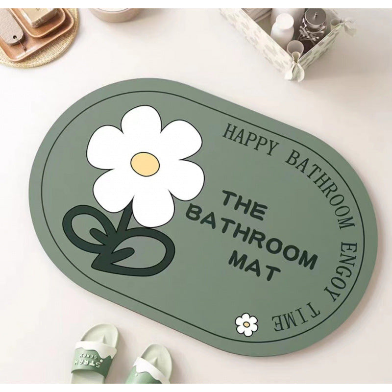Daisy diatomaceous earth bath mat - absorbent, non-slip, quick-drying floor mat for home bathroom, toilet, and entryway