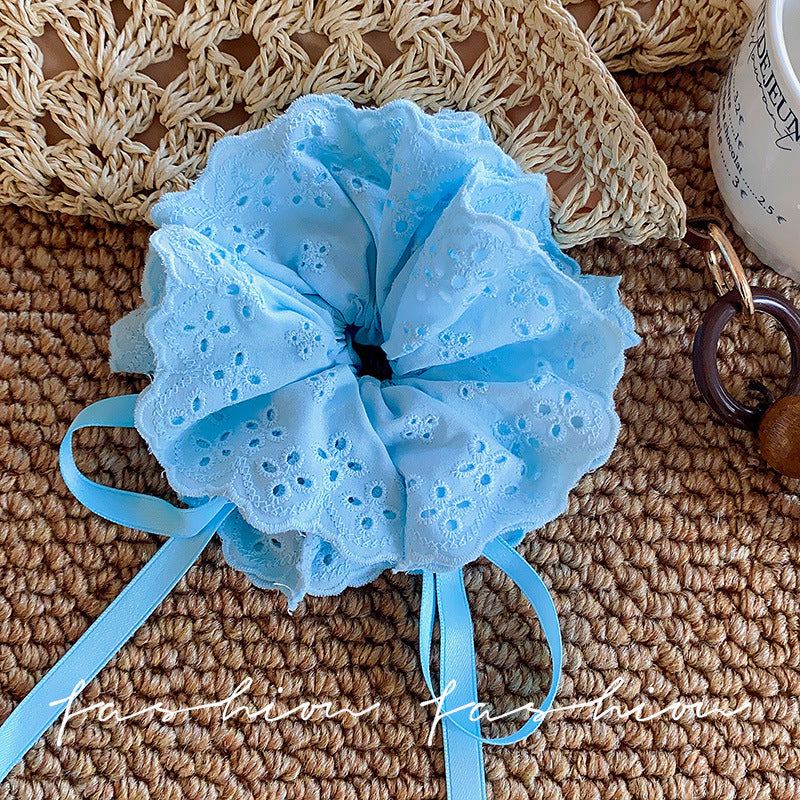 2026new arrival oversized pleated large intestine hair tie super fairy easiest for match double layer headband hair rope head flower hair accessories headwear trendy